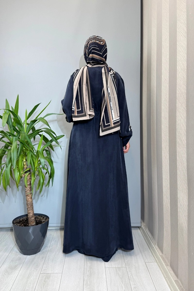 Miss Dalida Fermuarlı Beli Büzgülü Cupro Kap Lacivert 2268329 görsel 4