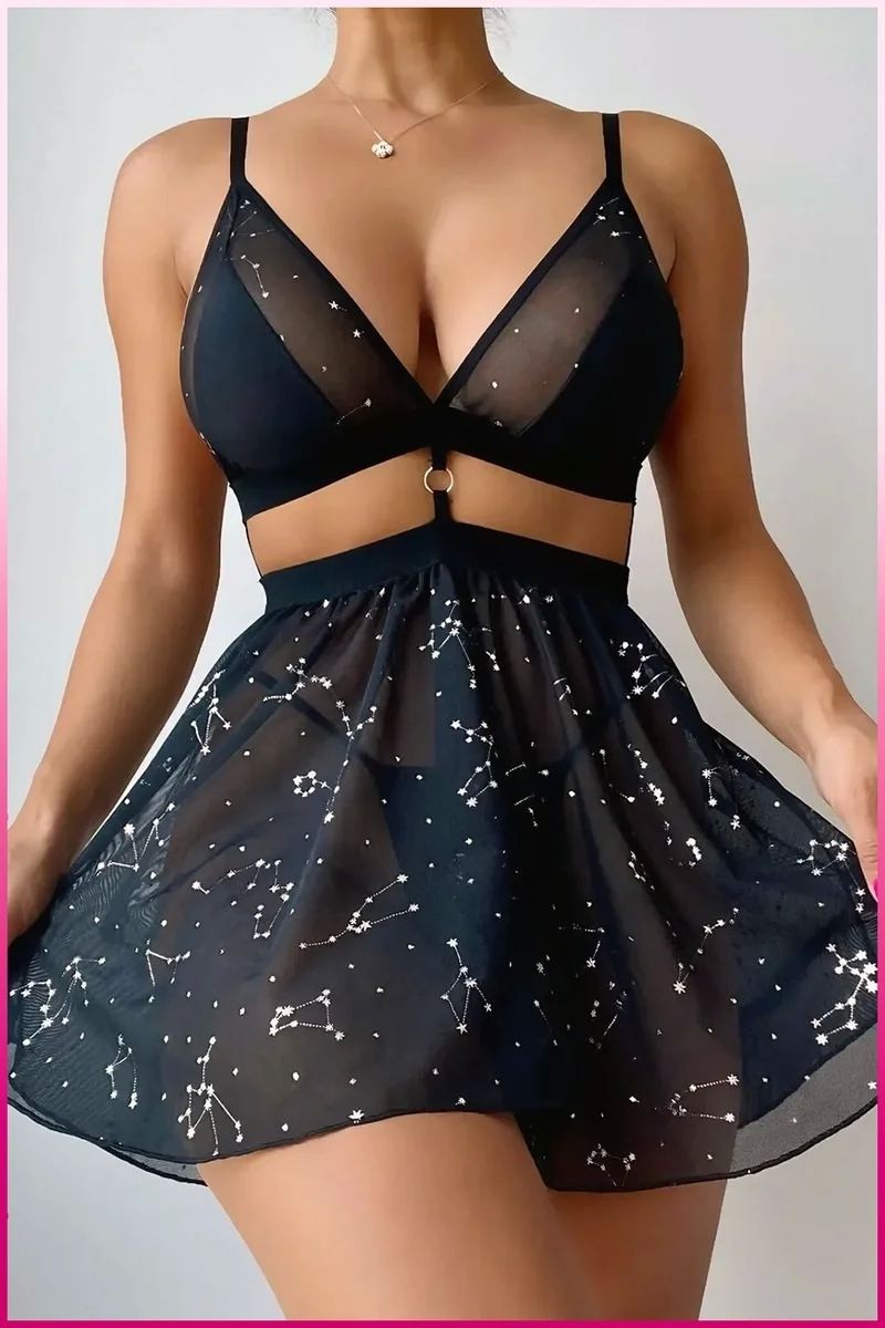 mery Siyah Parlak Yıldızlı Kadın Etekli Fantazi Kostüm Mery Woman