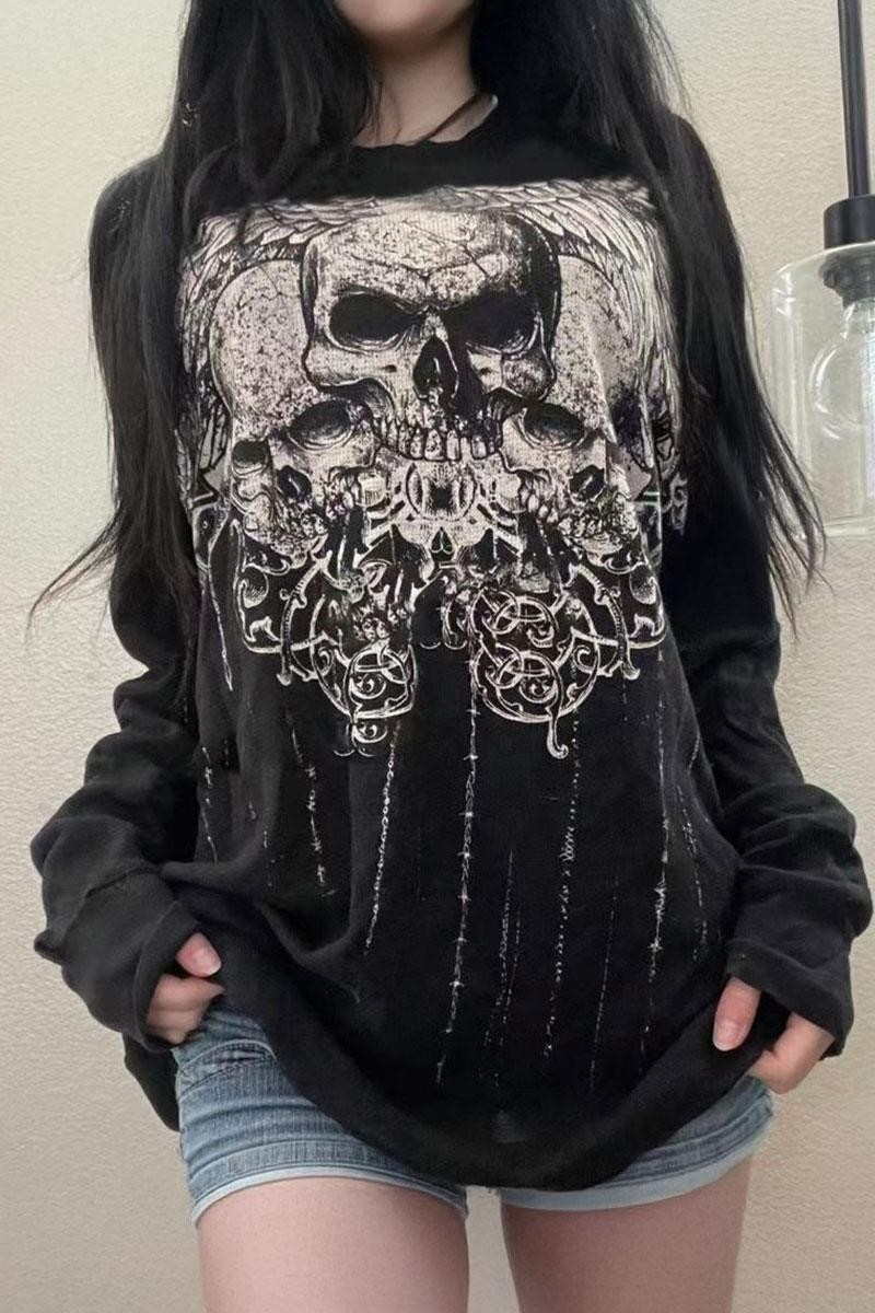 Köstebek Siyah Tribal Skulls Gotik Y2K Unisex Sweatshirt