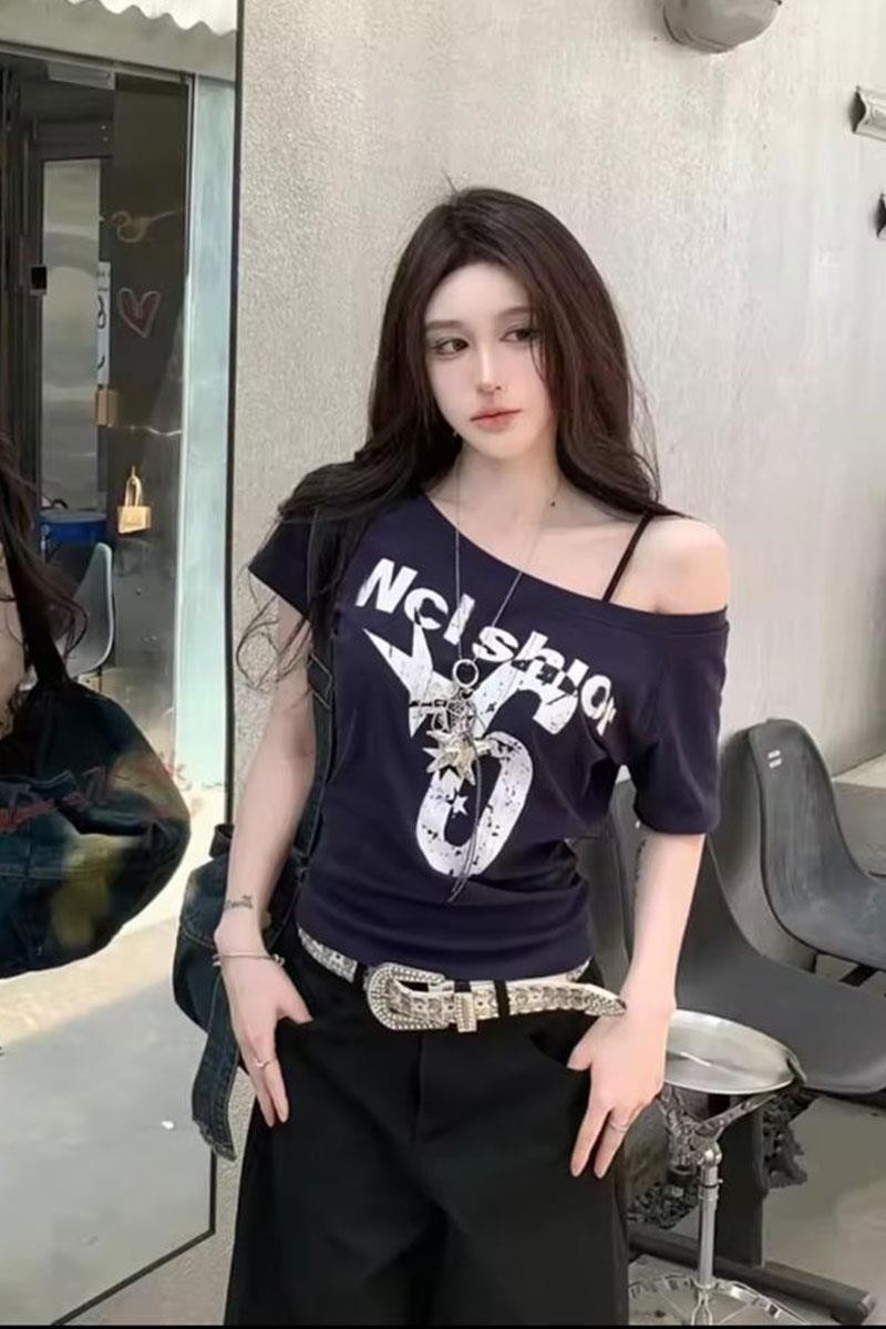 Moonstyle Collection Lacivert Nclshior 6 Y2K Kısa Kollu Crop