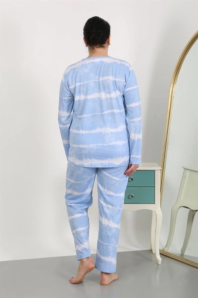 mery Kadın Büyük Beden Uzun Kol Penye Pijama Takımı Mavi Mery görsel 2