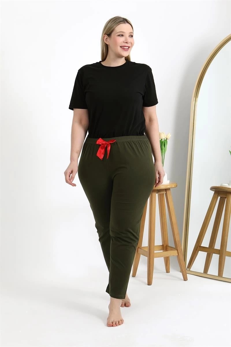 mery Kadın Pamuklu Büyük Beden Alt Pijama Haki Mery