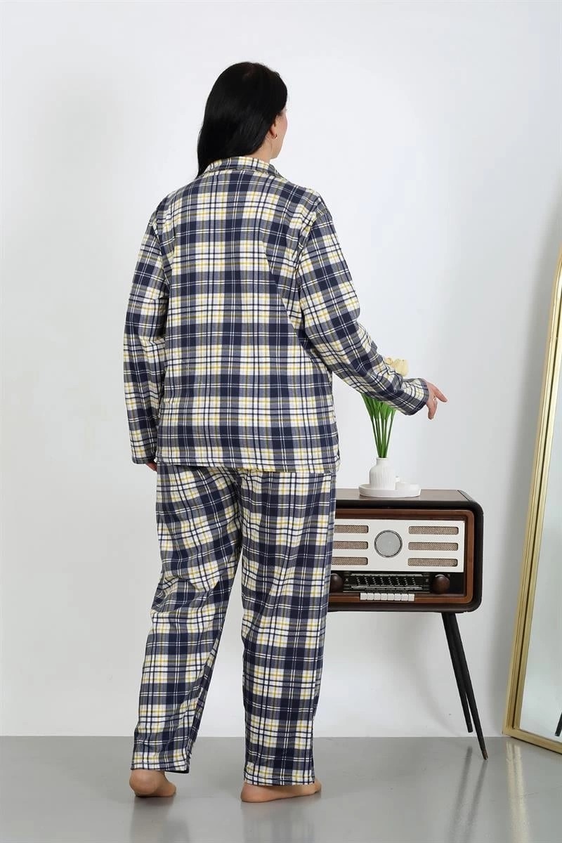 mery Kadın Büyük Beden Pamuklu Cepli Düğmeli Lacivert Pijama Takım Mery görsel 5
