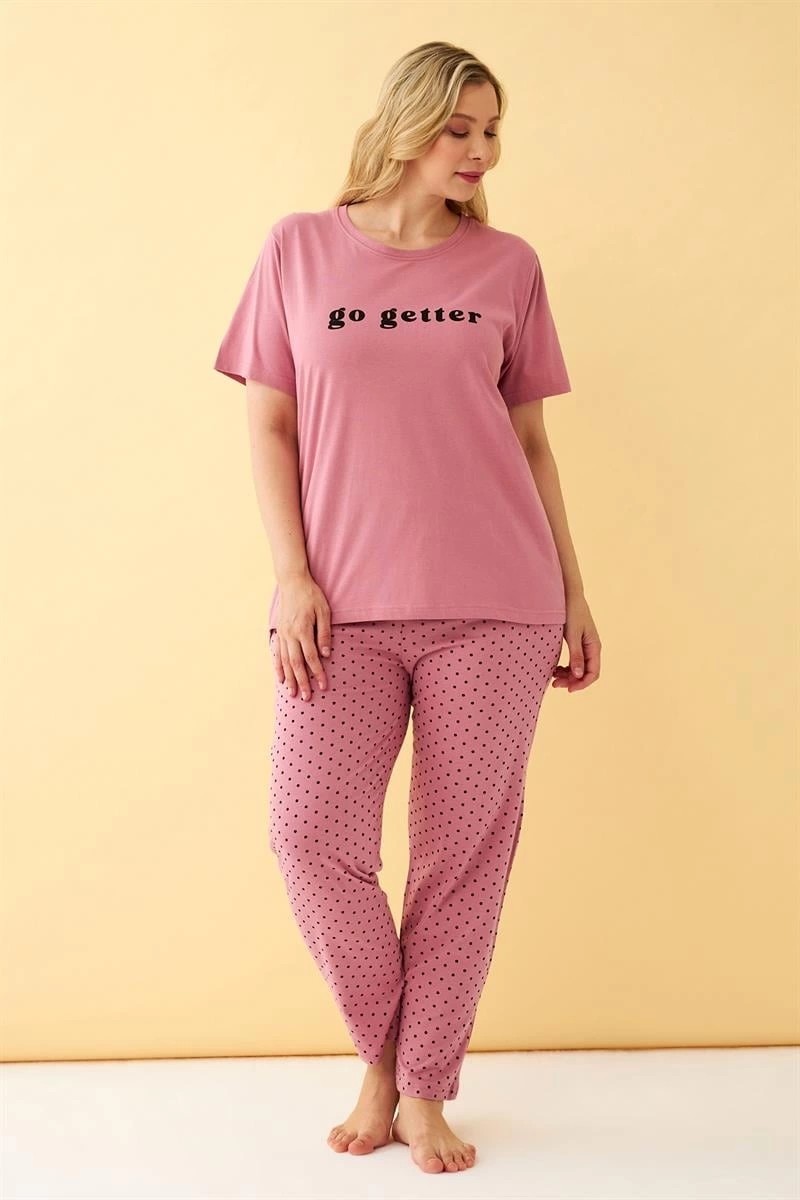 mery Kadın Somon Go Getter Yazılı Büyük Beden Pijama Takımı Mery
