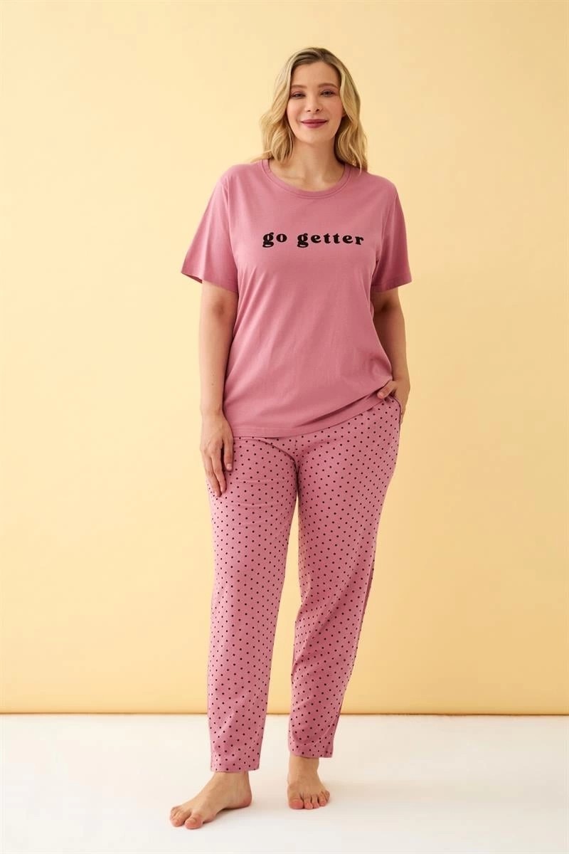 mery Kadın Somon Go Getter Yazılı Büyük Beden Pijama Takımı Mery görsel 2