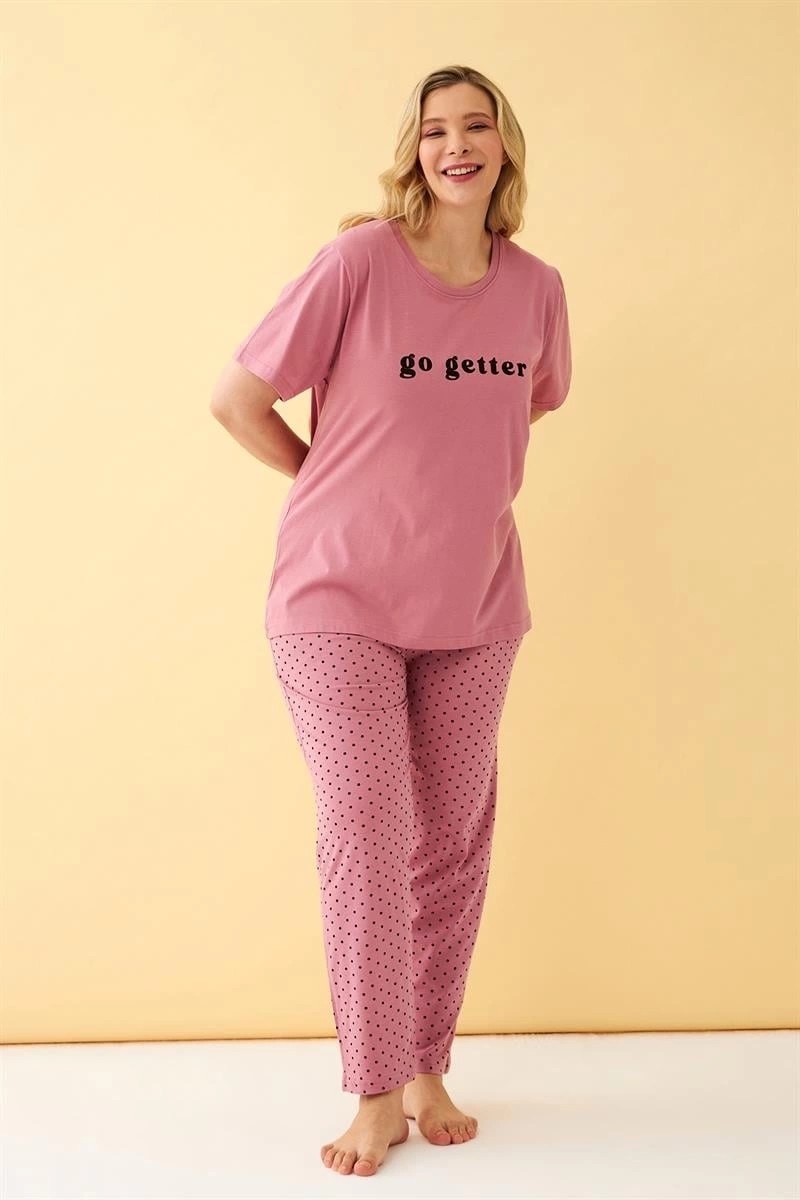 mery Kadın Somon Go Getter Yazılı Büyük Beden Pijama Takımı Mery görsel 4