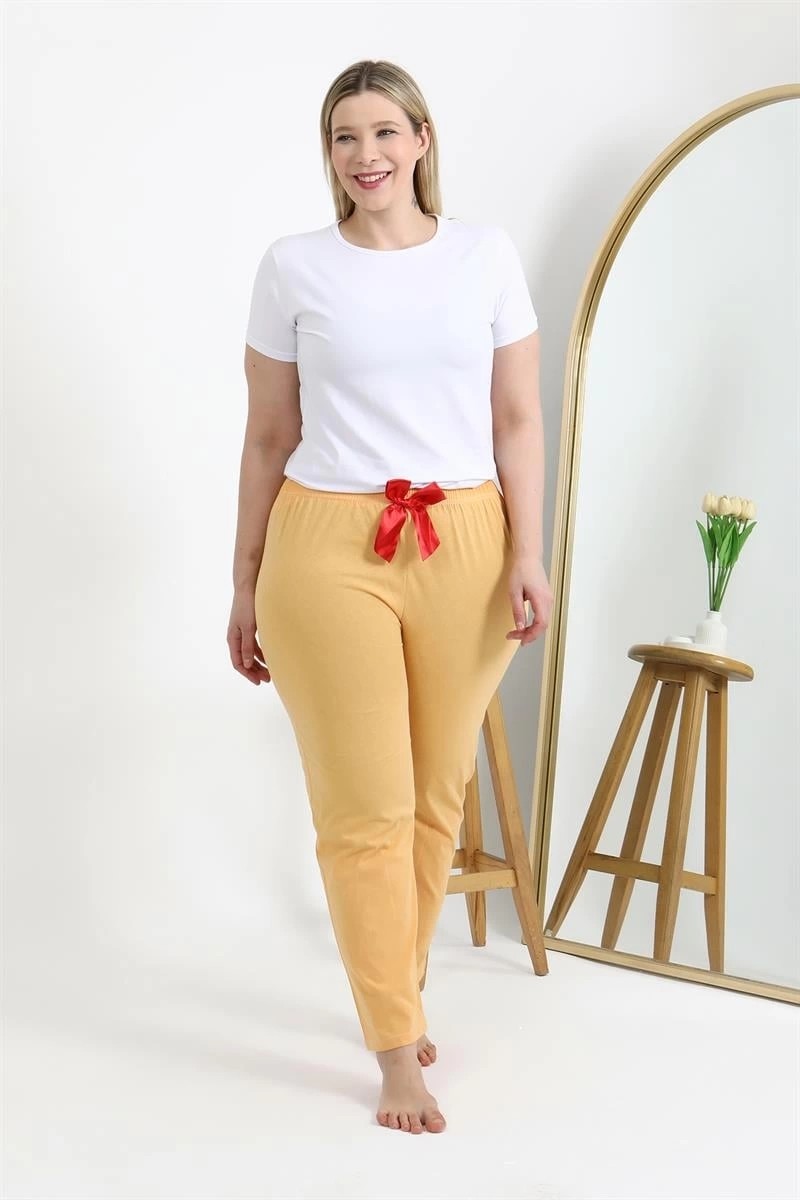 mery Kadın Pamuklu Büyük Beden Alt Pijama Sarı Mery
