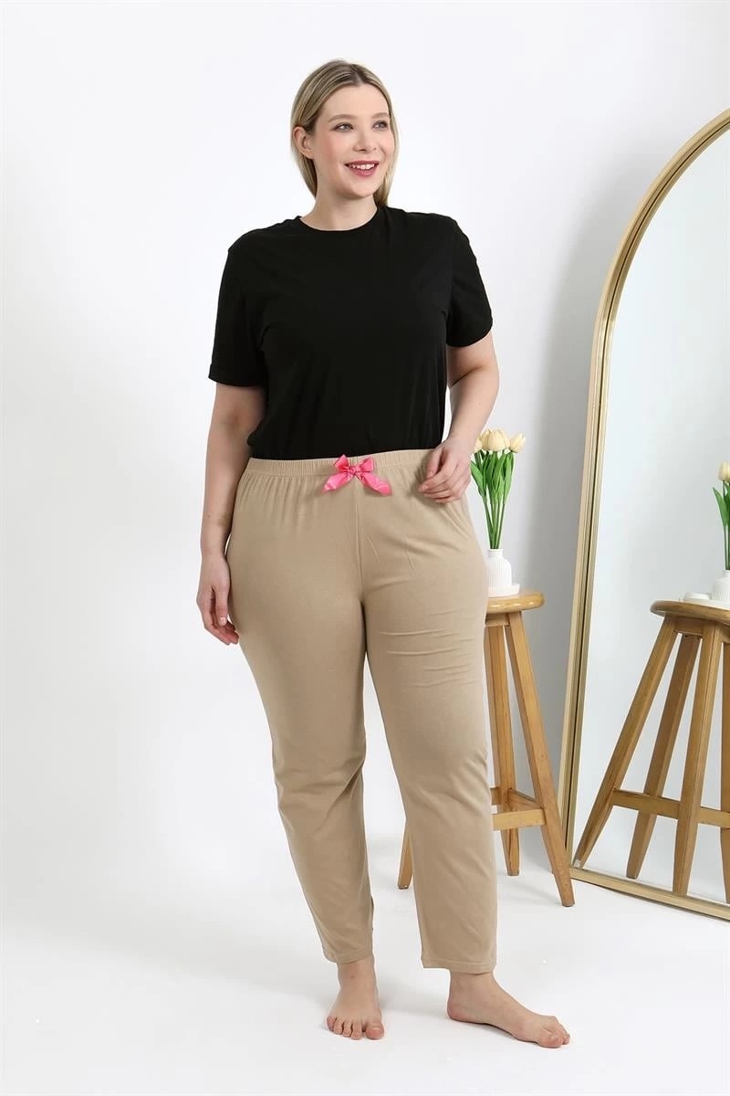 mery Kadın Pamuklu Büyük Beden Alt Pijama Bej Mery