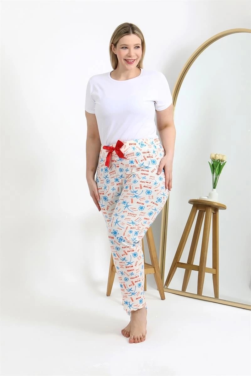 mery Kadın Pamuklu Büyük Beden Alt Pijama Ekru Mery görsel 5