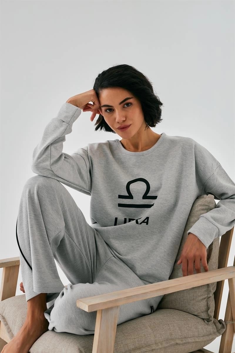 mery Kadın Gri Terazi Burcu Oversize 2 Iplik Eşofman Ev Giyim Takımı Mery görsel 4