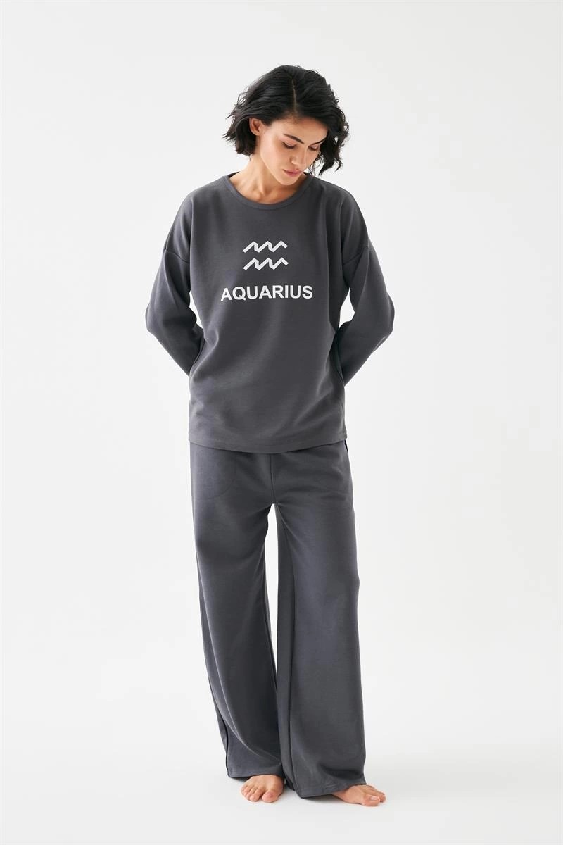 mery Kadın Füme Kova Burcu Oversize 2 Iplik Eşofman Ev Giyim Takımı Mery görsel 4