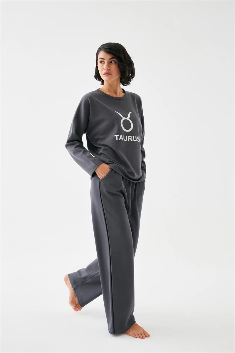 mery Kadın Füme Boğa Burcu Oversize 2 Iplik Eşofman Ev Giyim Takımı Mery görsel 2