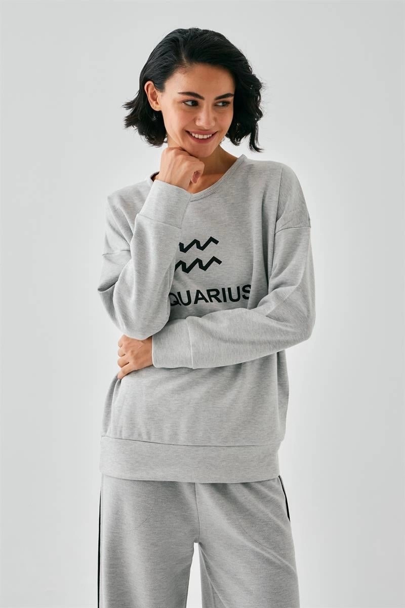 mery Kadın Gri Kova Burcu Oversize 2 Iplik Eşofman Ev Giyim Takımı Mery görsel 3