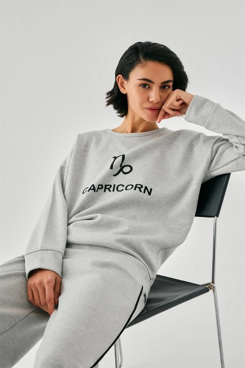 mery Kadın Gri Oğlak Burcu Oversize 2 Iplik Eşofman Ev Giyim Takımı Mery görsel 2