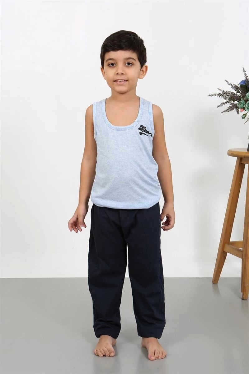 mery Erkek Çocuk Sıfır Kol Penye Pijama Takım Mavi Mery görsel 4