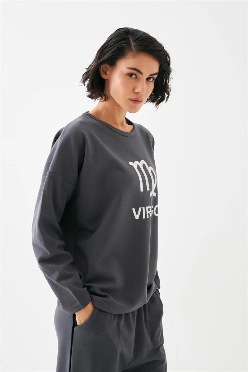 mery Kadın Füme Başak Burcu Oversize 2 Iplik Eşofman Ev Giyim Takımı Mery görsel 4