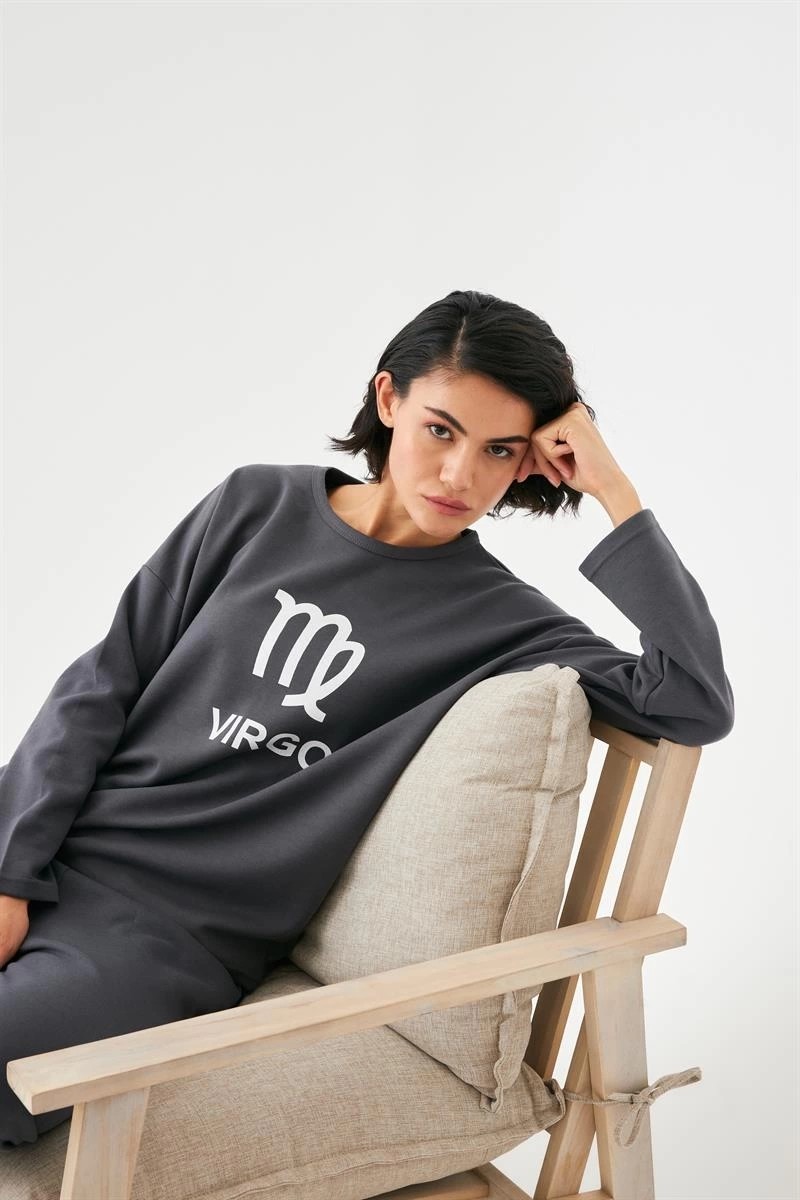 mery Kadın Füme Başak Burcu Oversize 2 Iplik Eşofman Ev Giyim Takımı Mery görsel 5
