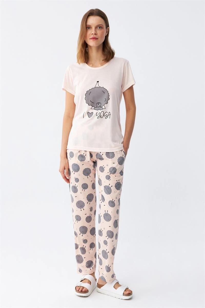 mery Kadın Kısa Kol Pijama Takım Pudra Mery