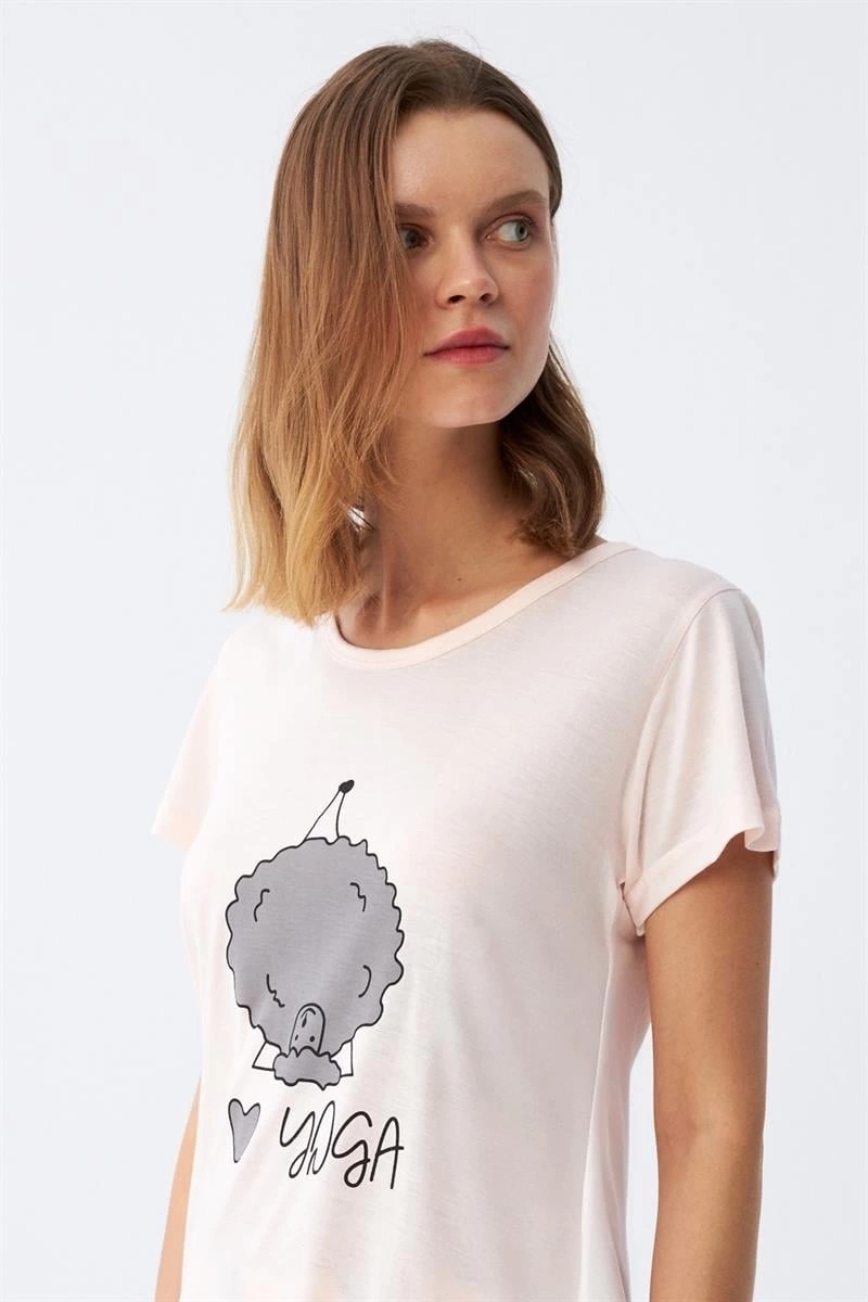 mery Kadın Kısa Kol Pijama Takım Pudra Mery görsel 5