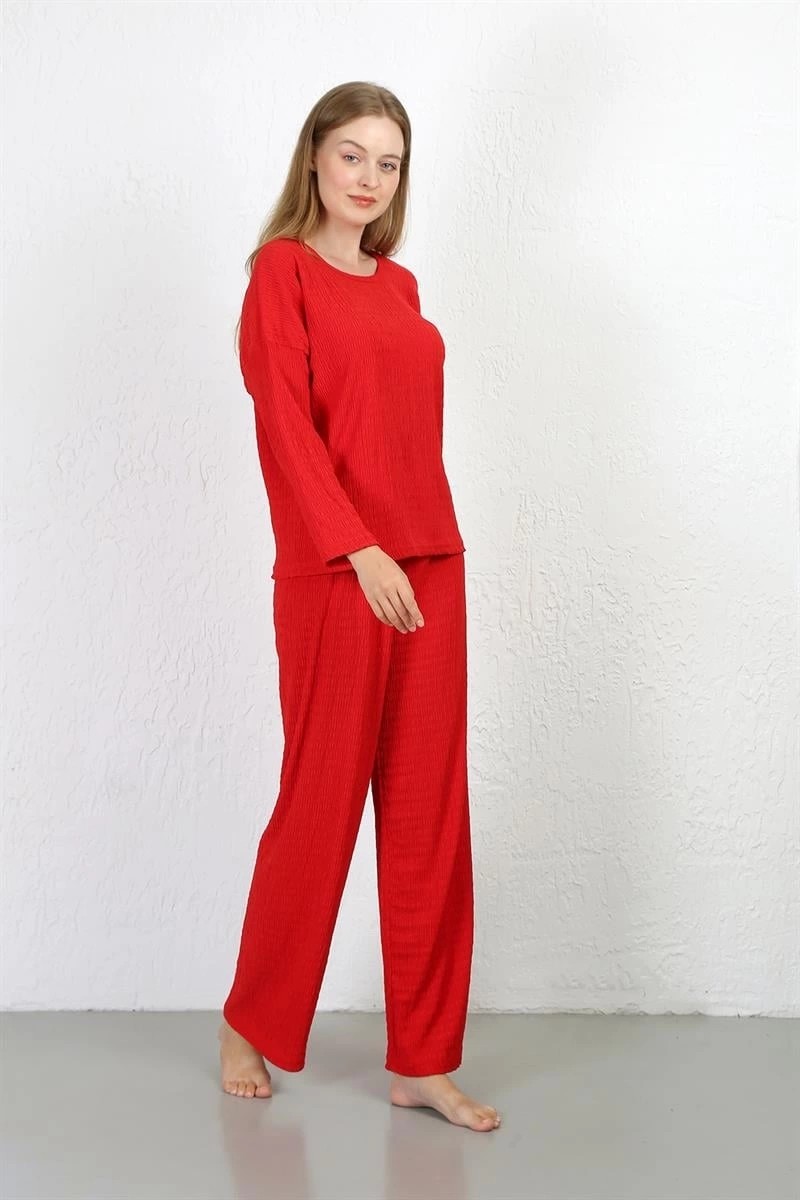 mery Kadın Bürümcük Kumaş Pijama Takım Kırmızı Mery görsel 3