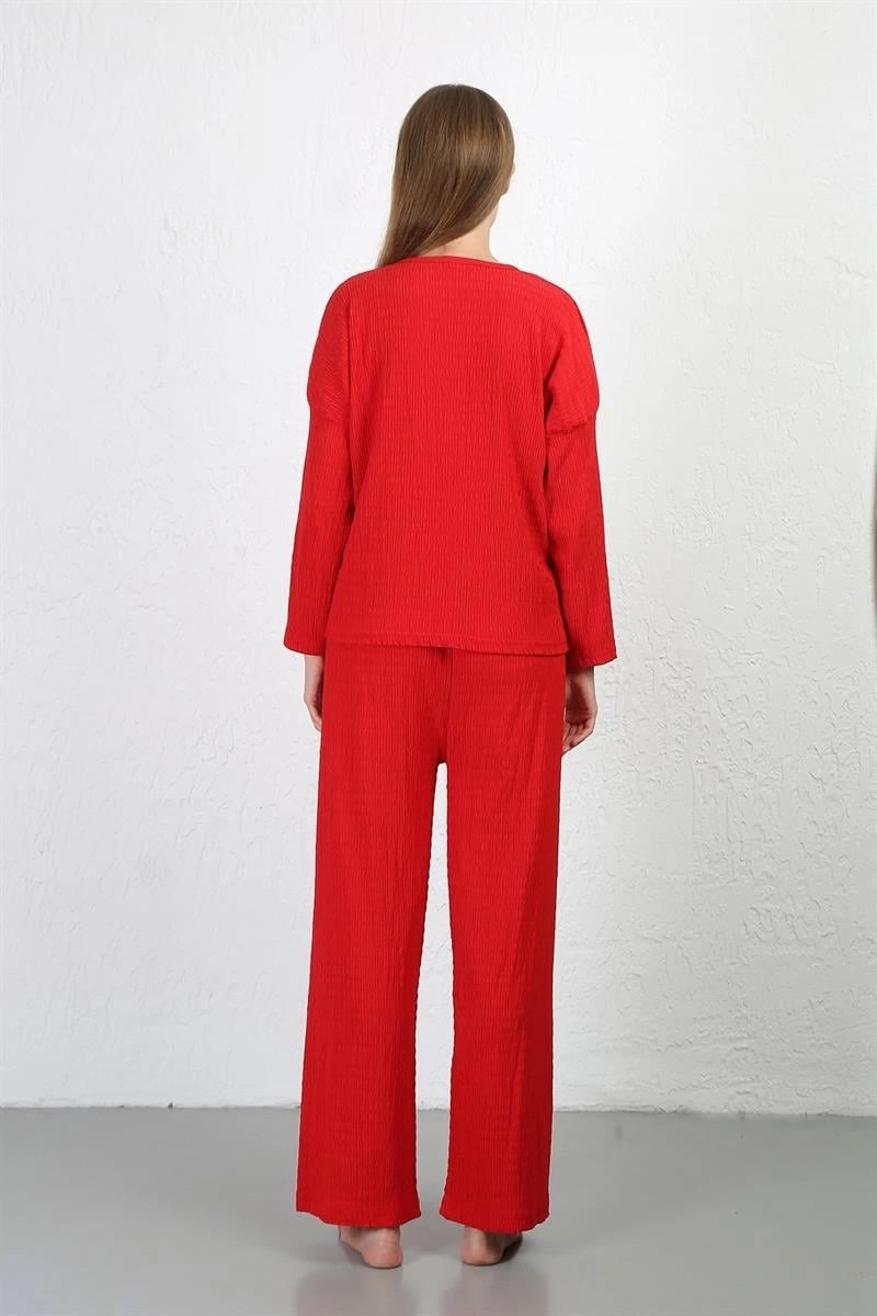 mery Kadın Bürümcük Kumaş Pijama Takım Kırmızı Mery görsel 4