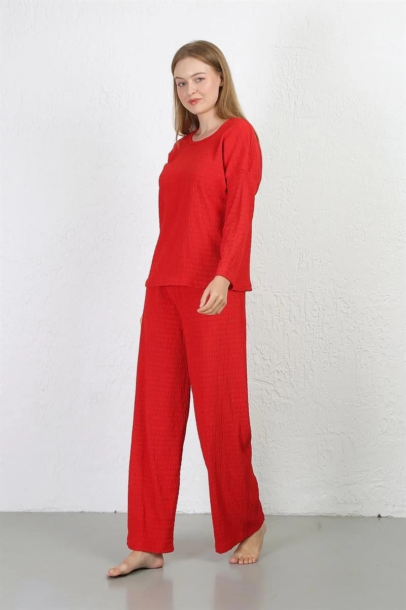 mery Kadın Bürümcük Kumaş Pijama Takım Kırmızı Mery görsel 5