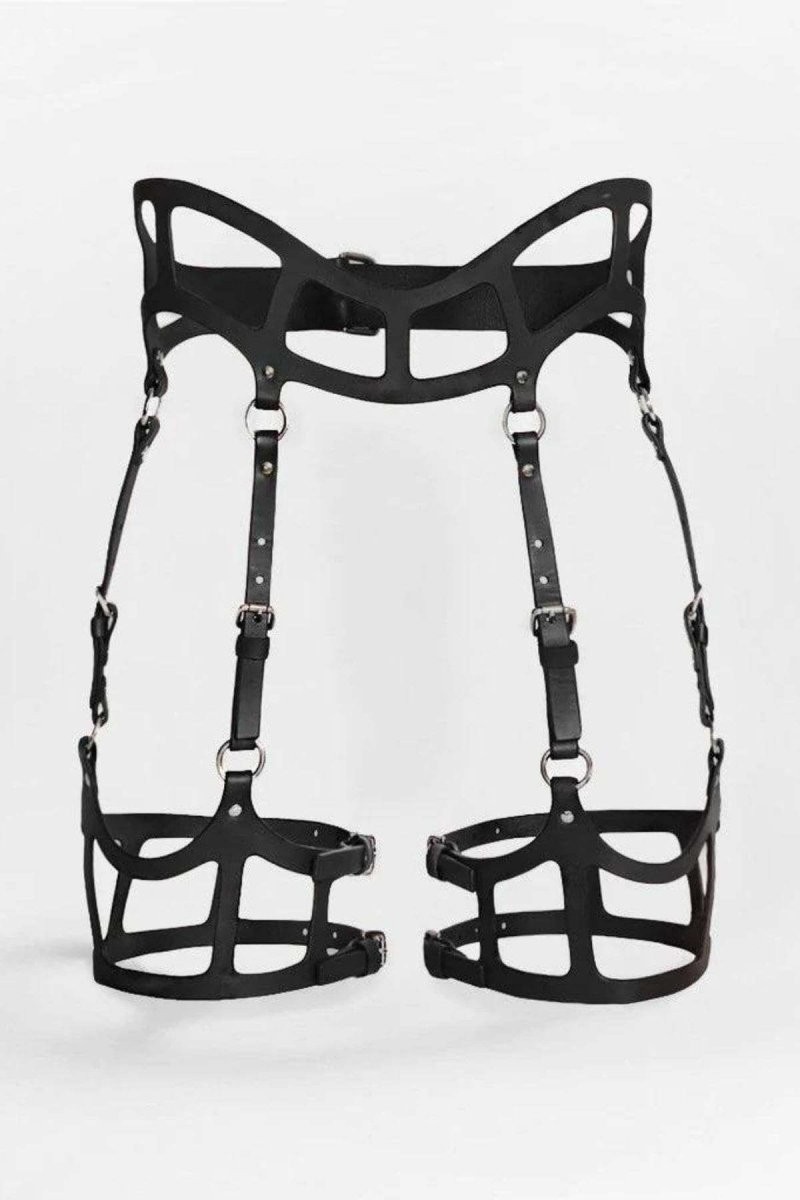 Çamaşır Kenti Seksi Deri Jartiyer Harness, Gotik Jartiyer - APFT1158 görsel 2