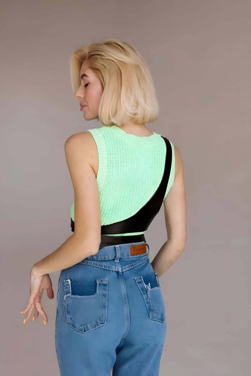 Çamaşır Kenti Üçgen Giysi Göğüs Kemeri, Tek Omuzdan Askılı Deri Harness - BRF1120 görsel 4