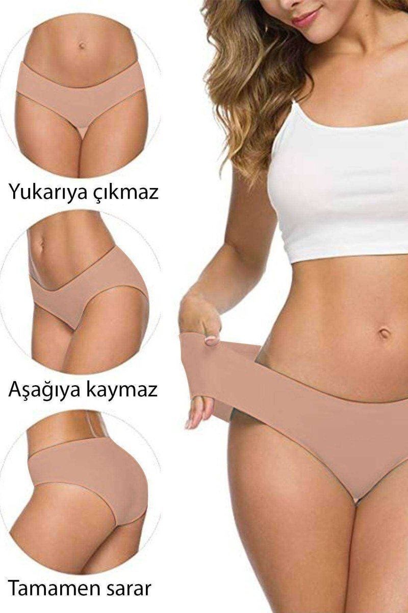 3 Adet Kadın Dikişsiz Lazer Kesim Esnek Iz Yapmayan Külot Ten Mudanis görsel 5