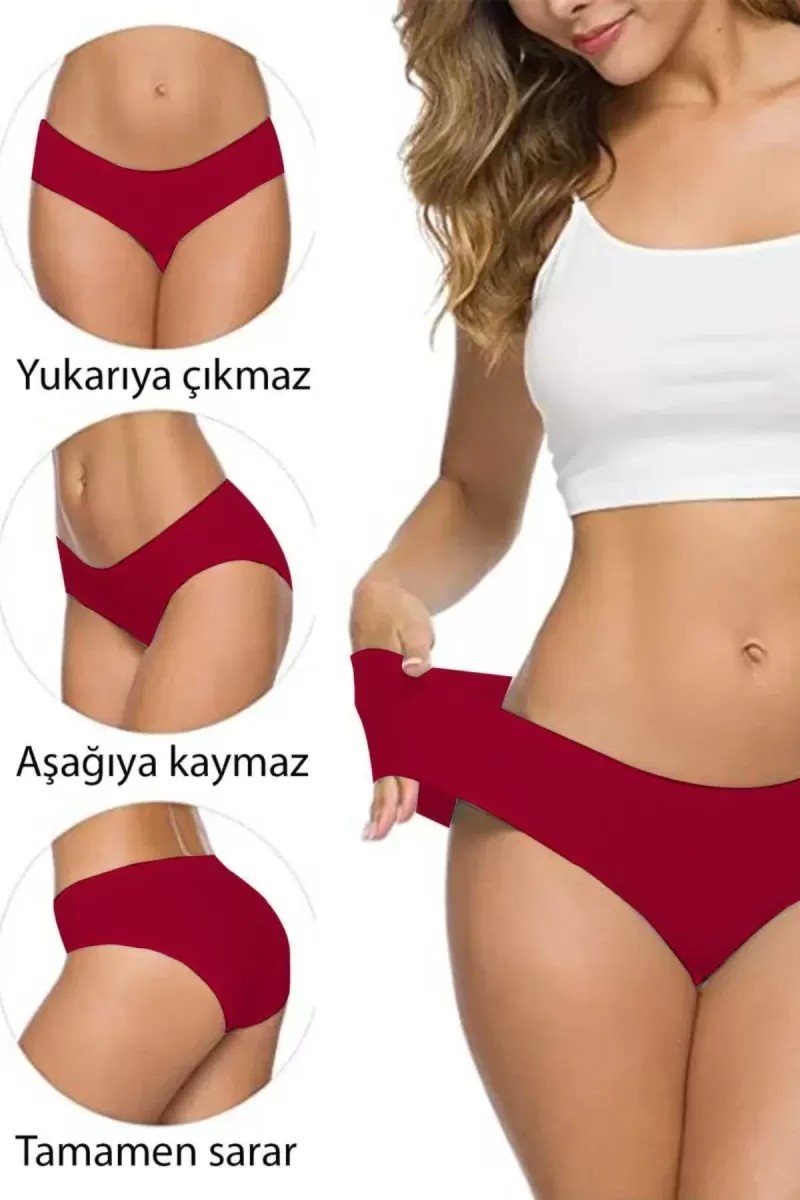 4 Adet Kadın Dikişsiz Lazer Kesim Esnek Iz Yapmayan Külot Bordo görsel 5
