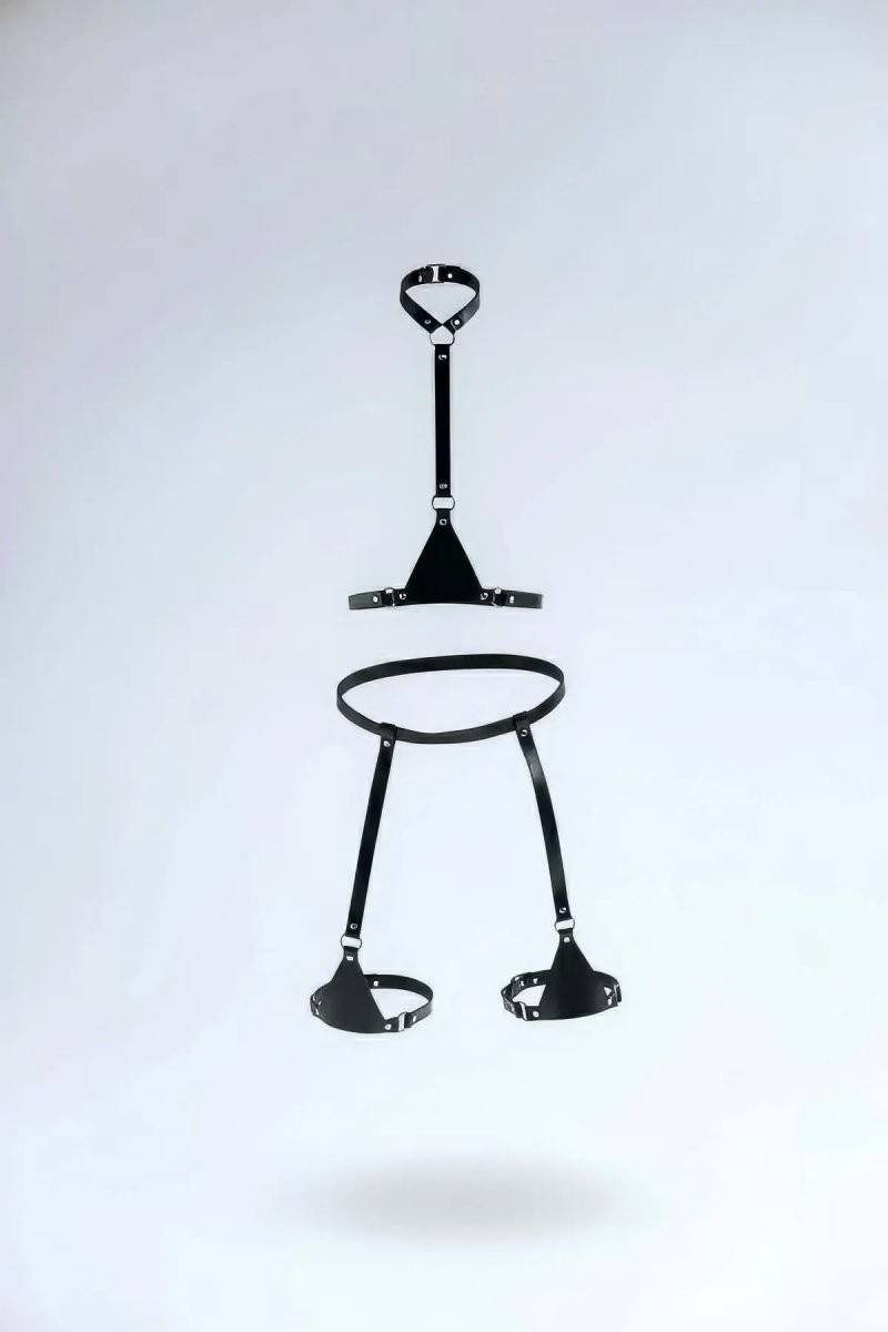 Siyah Harness Takım Deri Vücut Jartiyer Seti - BRF1229 görsel 3