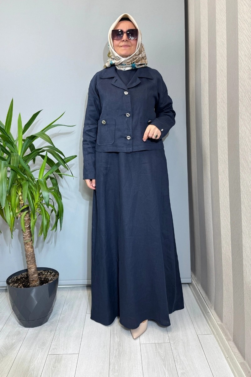 Miss Dalida Gömlek Yaka Cepli Keten Ceket Lacivert 2268256