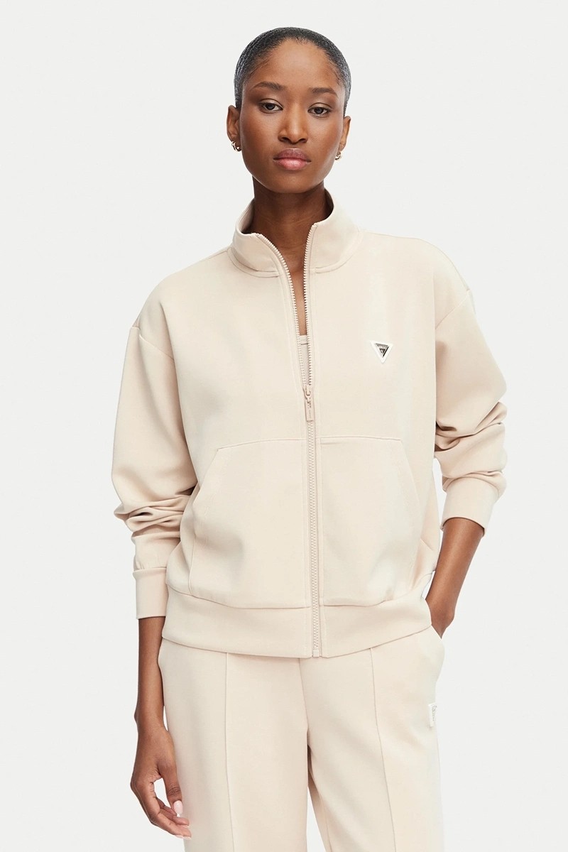 Guess Olympe Kadın Aktif Scuba Sweatshirt Kahverengi Dokuma Kumaşla Şık ve Rahat Sezonluk