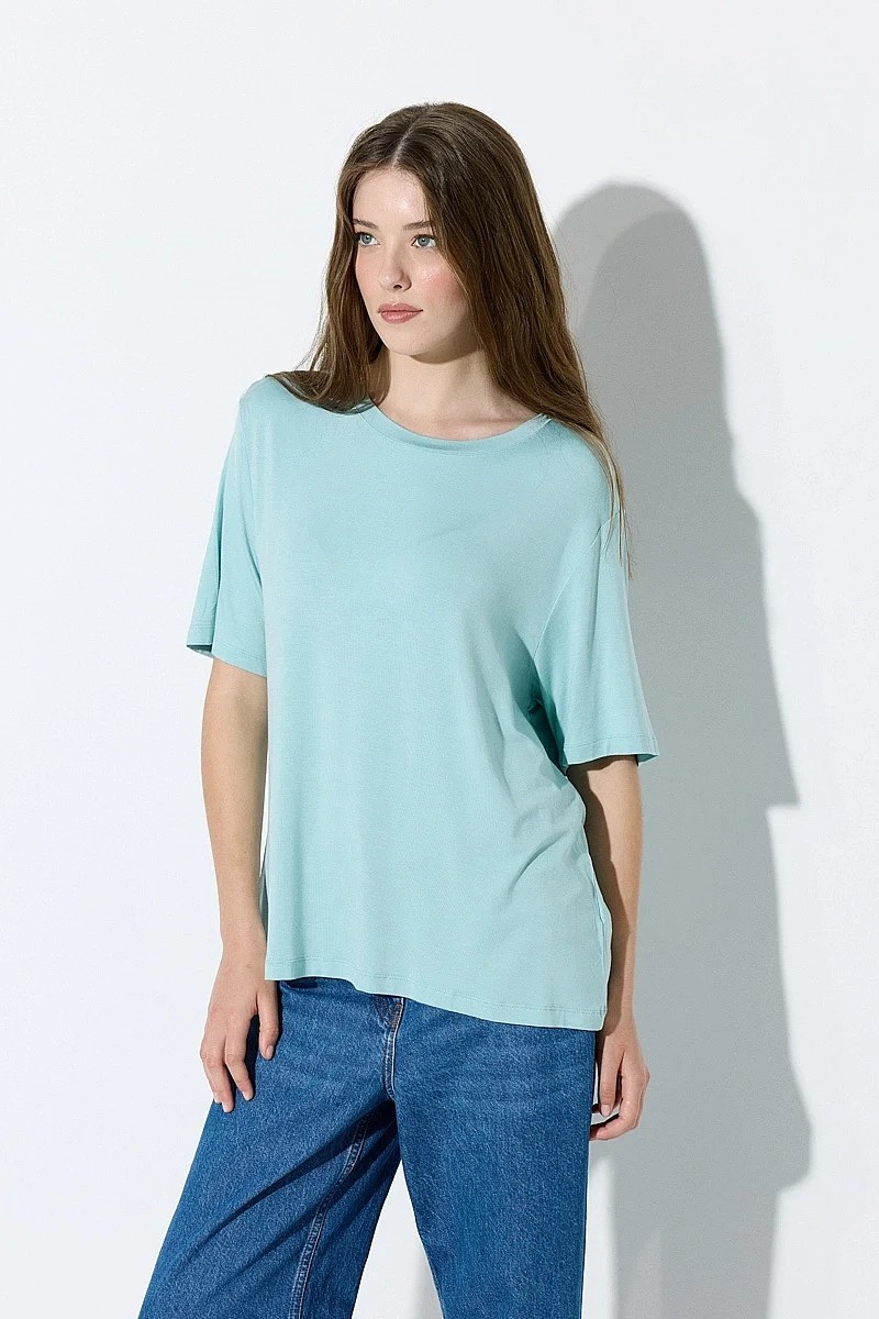 Gusto Bisiklet Yaka Rahat Kesim Bambu Tshirt - Siyah