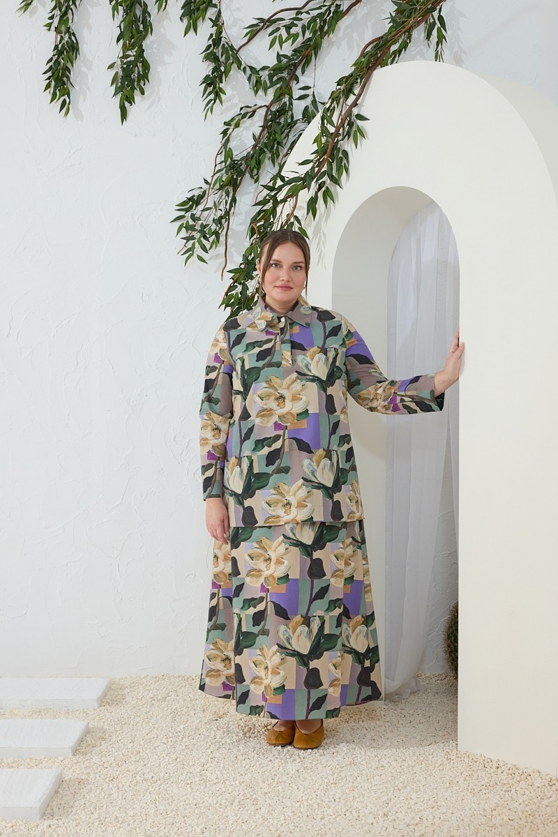 Aker Yeşil Desenli Poplin Tunik