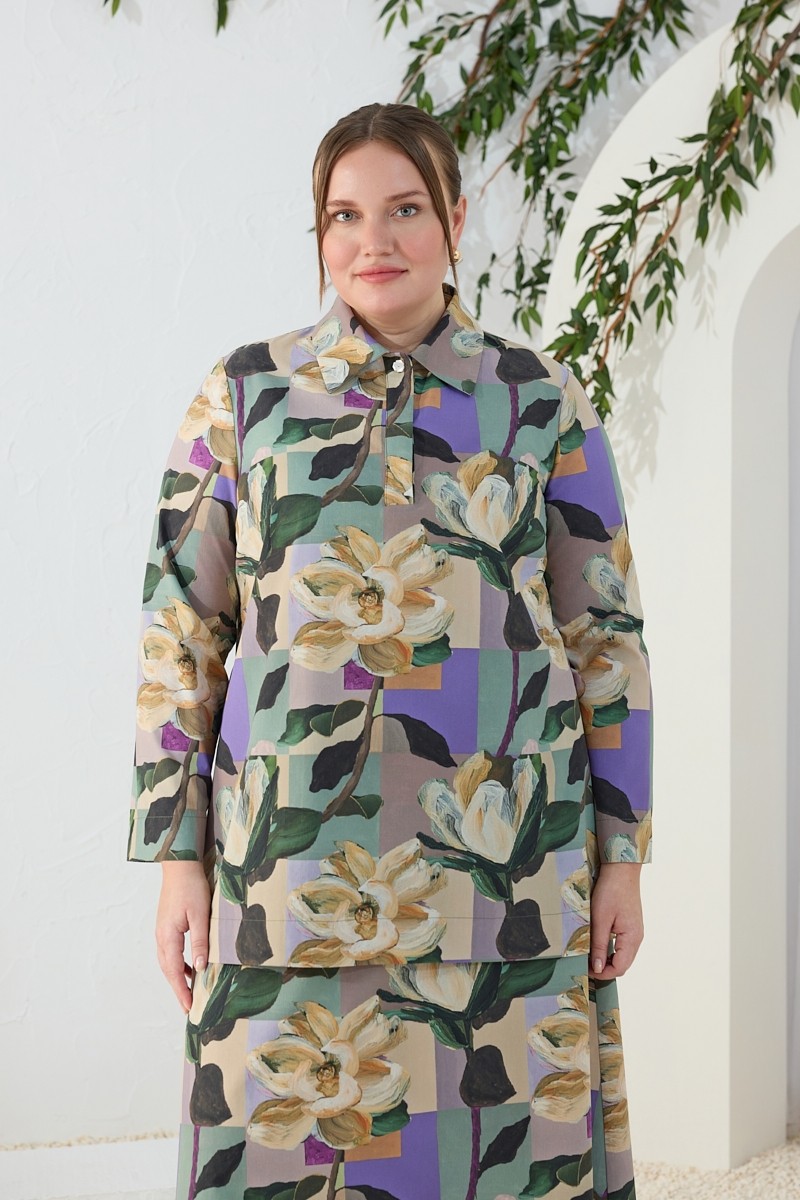 Aker Yeşil Desenli Poplin Tunik görsel 2