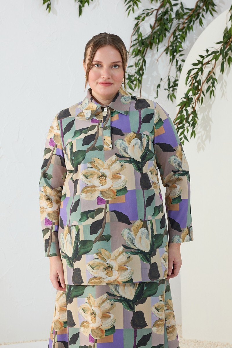 Aker Yeşil Desenli Poplin Tunik görsel 3