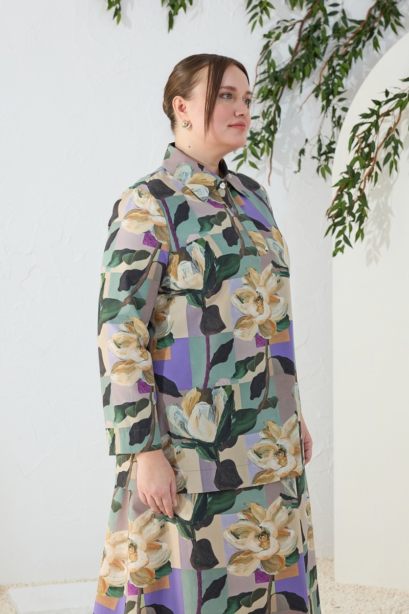 Aker Yeşil Desenli Poplin Tunik görsel 4
