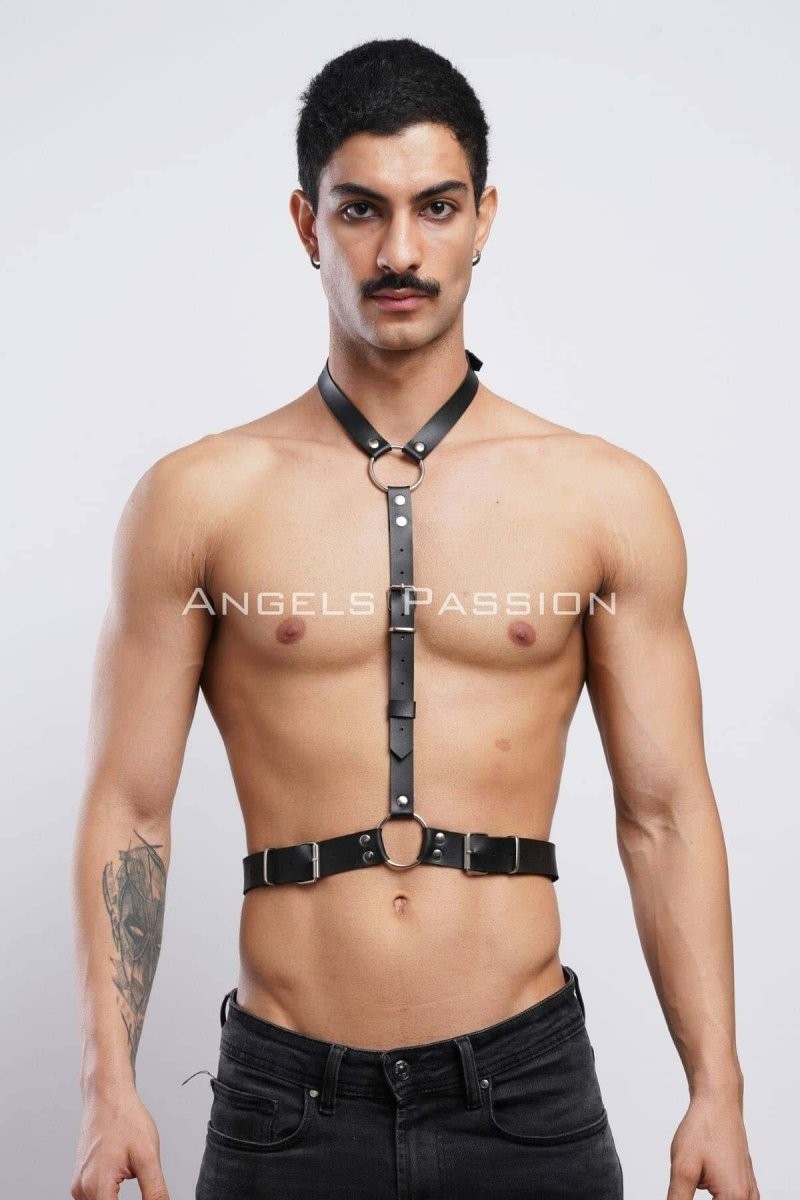 Ava Style Deri Boyundan Askılı Erkek Harness, Clubwear, Leather Partywear - BRFM124 Ava