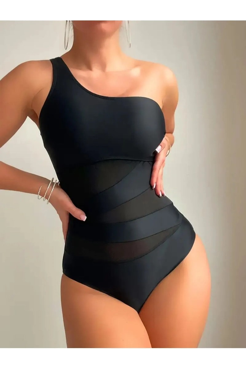 Ezra Beyaz Tül Detaylı Kadın Tek Omuz Bodysuit Toparlayıcı Mayo görsel 5