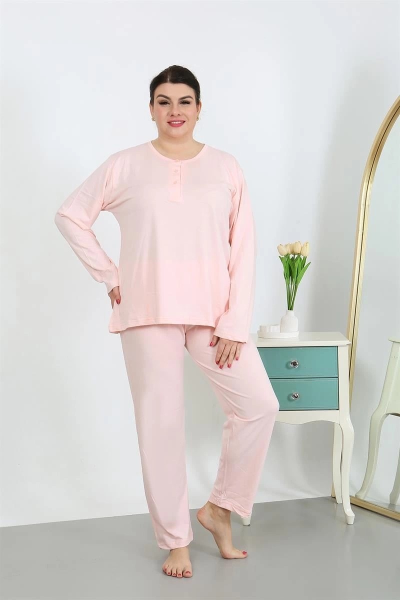 mery Moda Kadın Büyük Beden Uzun Kol Penye Pijama Takımı Pembe Beruflic