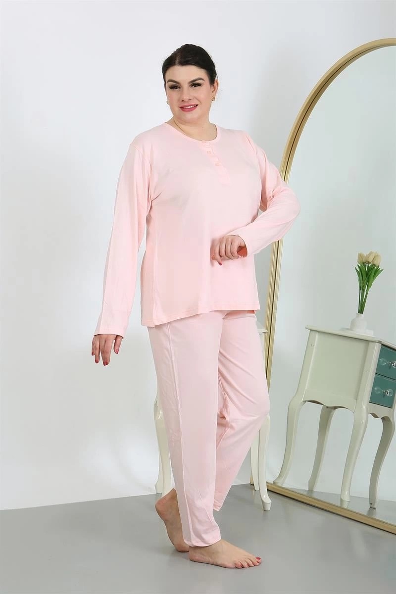 mery Moda Kadın Büyük Beden Uzun Kol Penye Pijama Takımı Pembe Beruflic görsel 2
