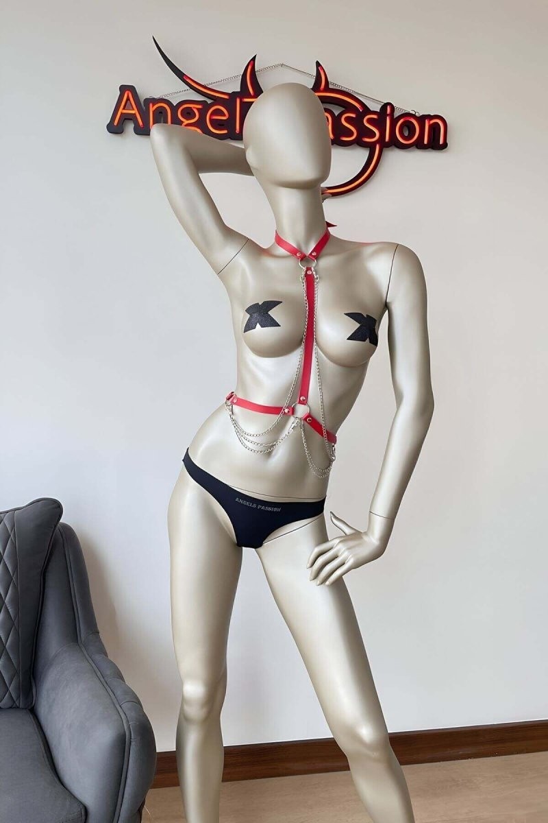 Aesco Kırmızı Göğüs Dekolteli Şık Harness görsel 7
