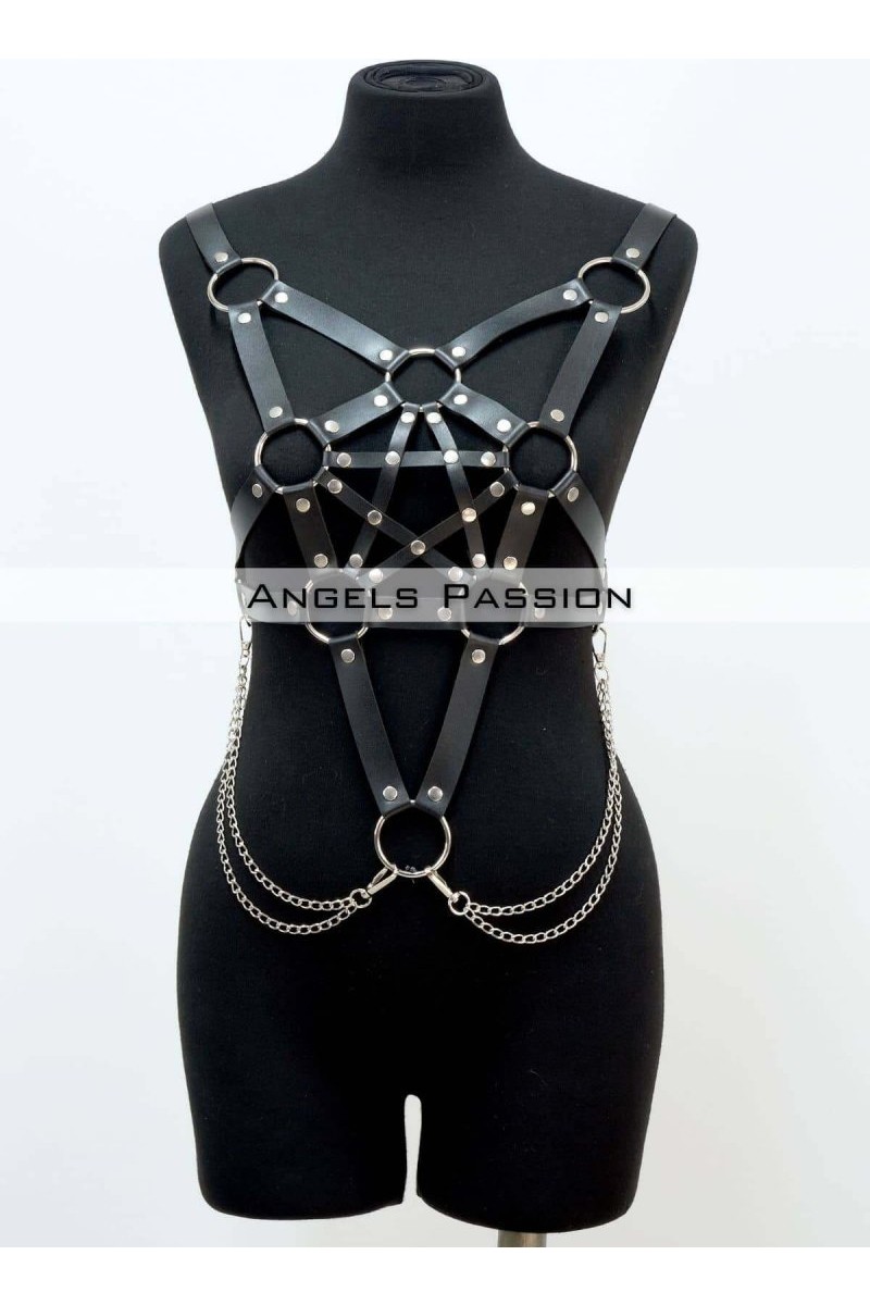 Aesco Zincir Detaylı Şık Deri Göğüs Harness, Büstiyer Harness, Deri Göğüs Harness- BRF1399 görsel 8