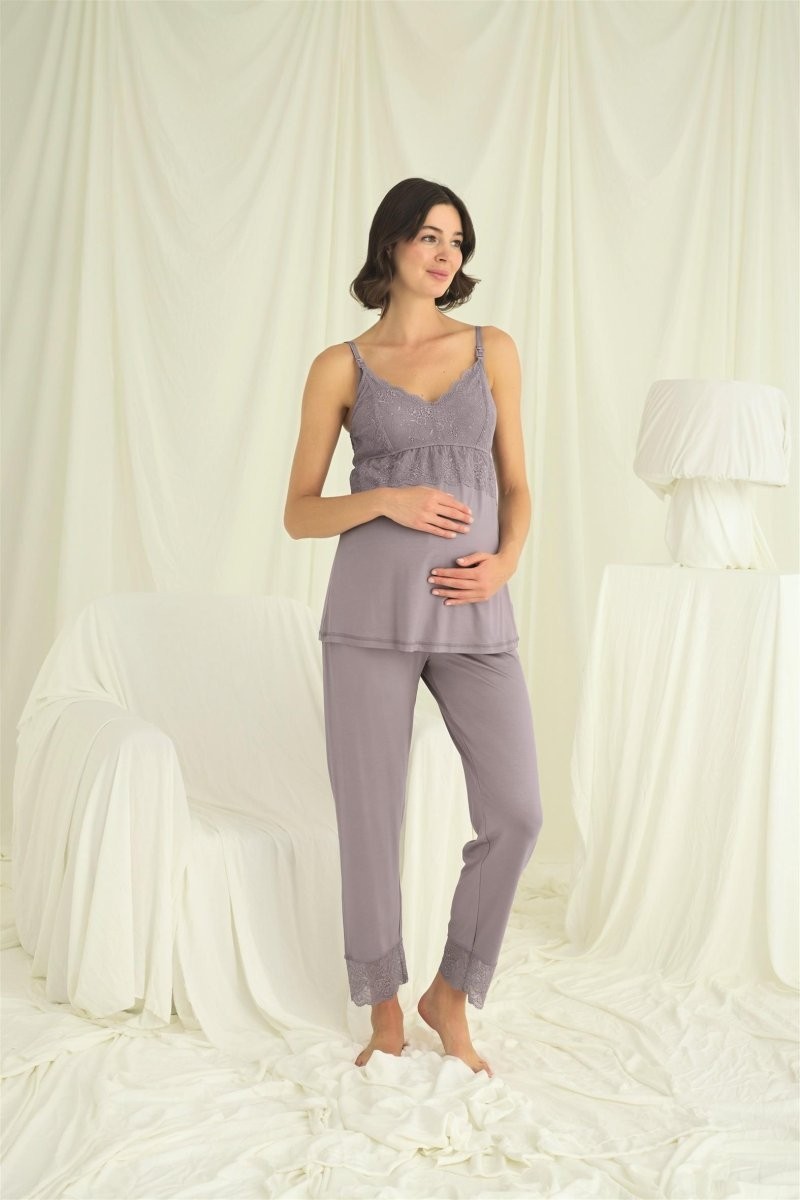 Aesco Dantelli Hamile Lohusa 3lü Pijama Takımı görsel 7