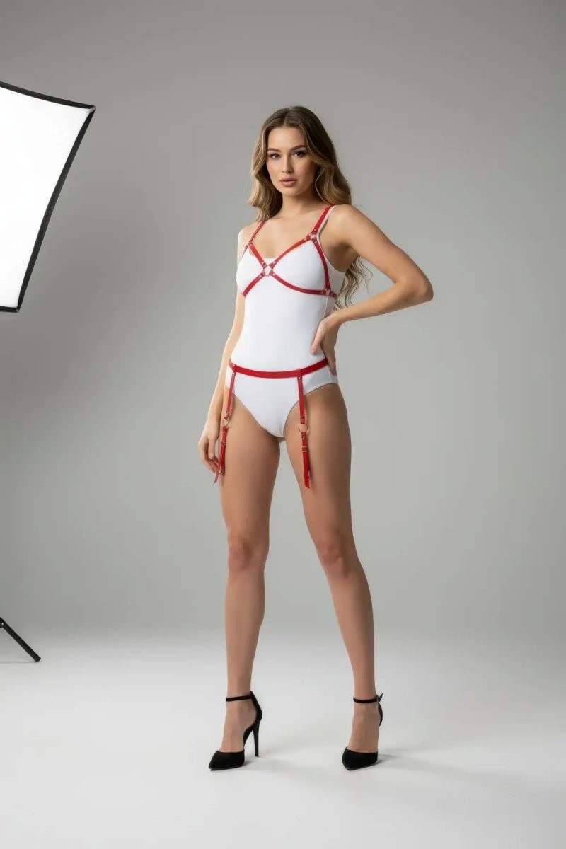 Aesco Kırmızı Harness Takım Halka Detaylı Vücut Kemeri - BRF228 görsel 7