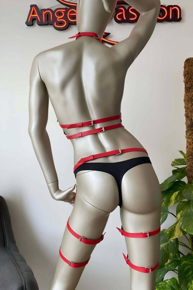 Beruflic Fantazi Deri Jartiyer ve Göğüs Harness Takım - BRF272 görsel 5