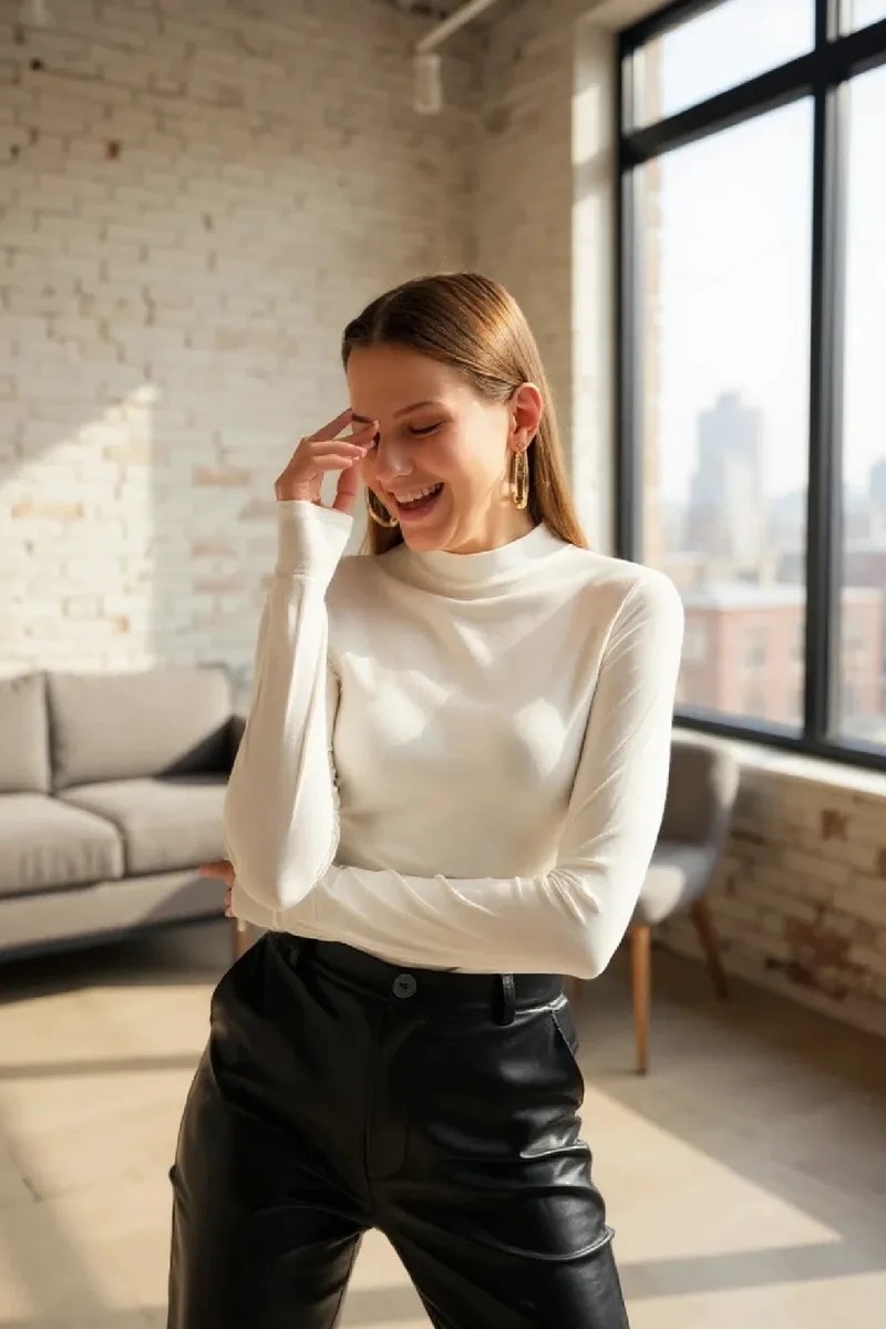 Lux Store Kadın Beyaz Parmak Detaylı Esnek Uzun Kollu Body