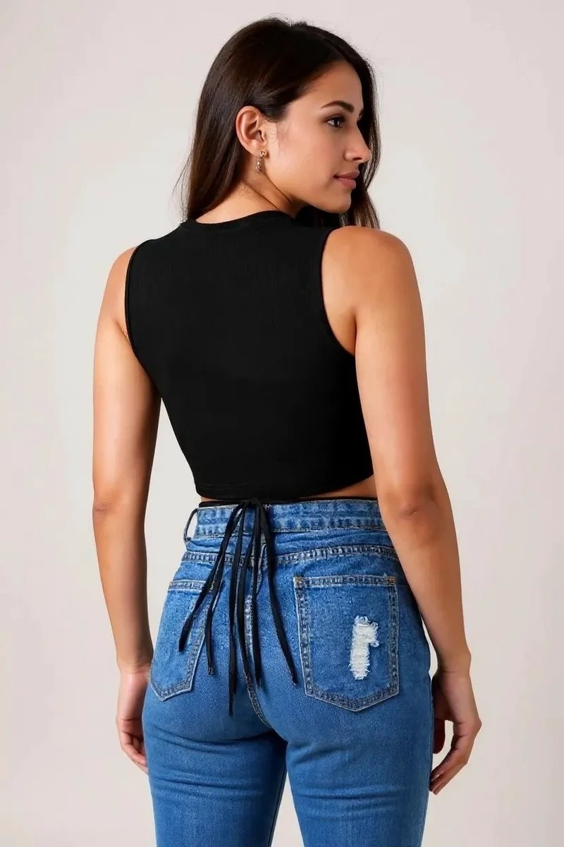 Lux Store Kadın Siyah Çapraz Bağlamalı Crop Top Büstiyer, Şık Tasarım görsel 3