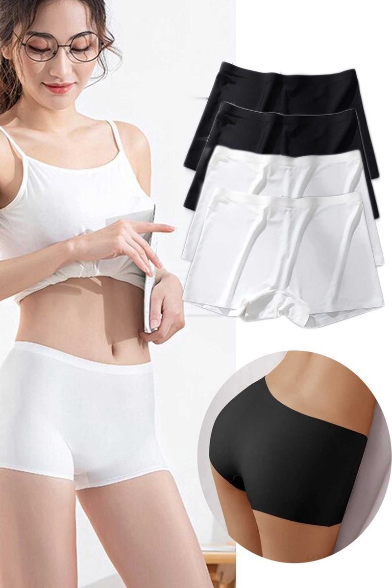Adalı Store 4 Adet Kadın Dikişsiz Görünmez Iz Yapmaz Mini Şort Boxer Siyah Beyaz